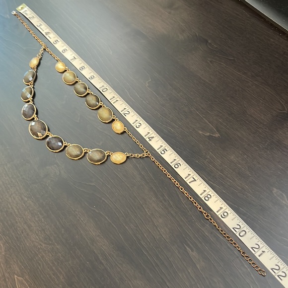 Statement Necklace. Gray and White Stones with Gold Tone Chain. - Picture 4 of 4